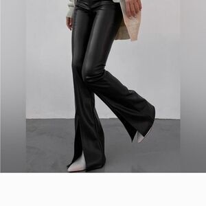 Commense Split Front High Waisted Faux Leather Flare Pants XS NWT.